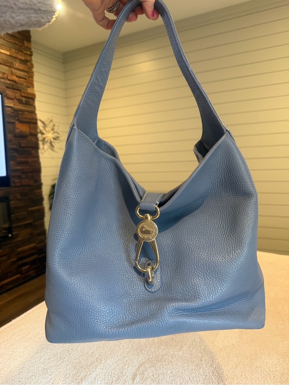 Dooney & Bourke Light Blue Pebbled Leather Hobo with Gold Hardware